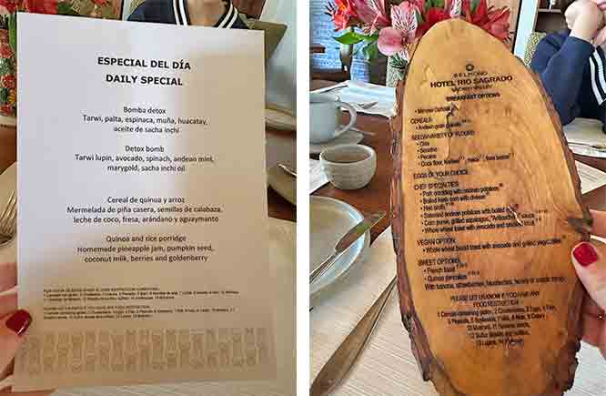 cardáio do cafe da manhã, com duas opções, uma fitness e uma tradicional