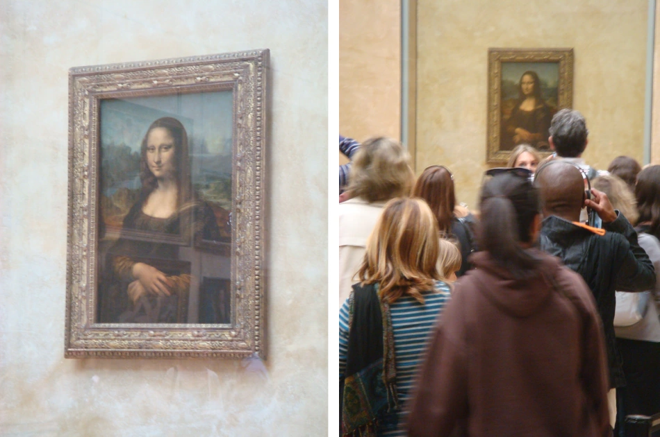 multidão aprecia a mona çisa no museu do louvre