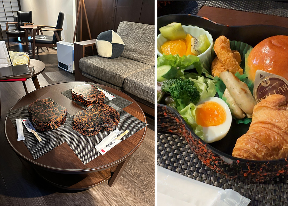 café da manhã na caixa em Takayama - hospedagem no Japão