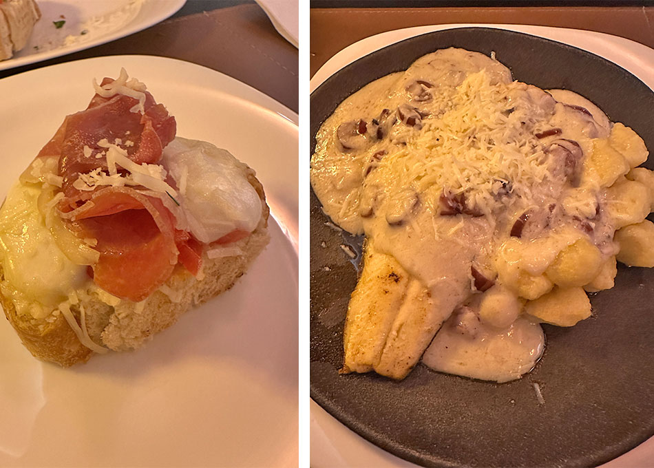 bruscheta de presunto de parma e trura com pinhão no restaurante unikko