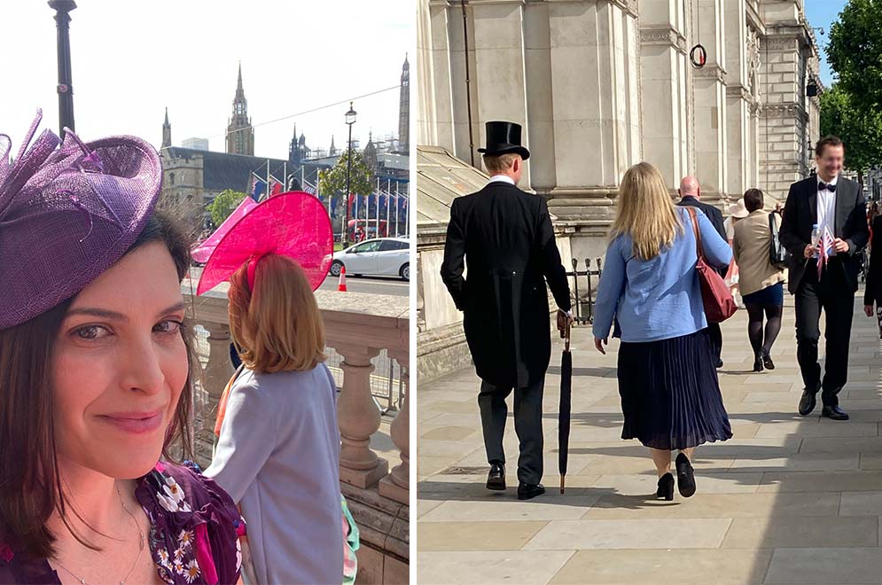 as pessoas se vestem com roupas elegantes e chapéus para o evento da realeza em Londres
