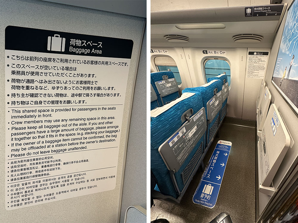 espaço especial no shinkansen para levar malas grandes