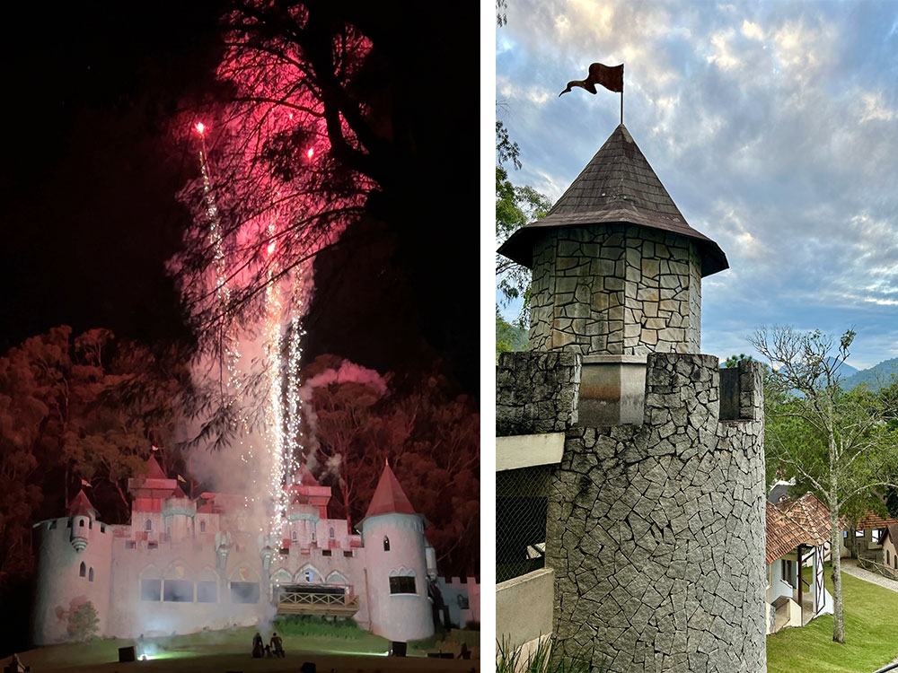 fogos de artificio em frente ao castelinho do hotel
