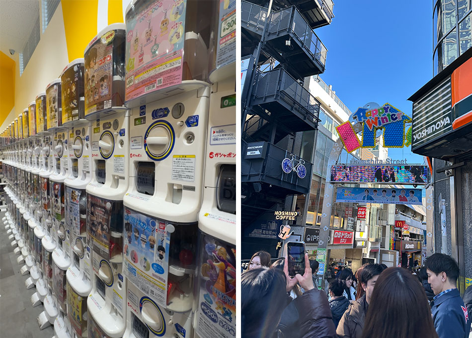 máquinas de brinquedo gachapon e visão da takeshita dori