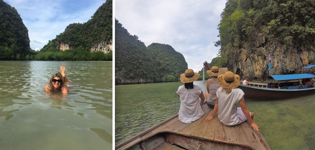 hong lagoon em krabi tailândia com barcos longtail