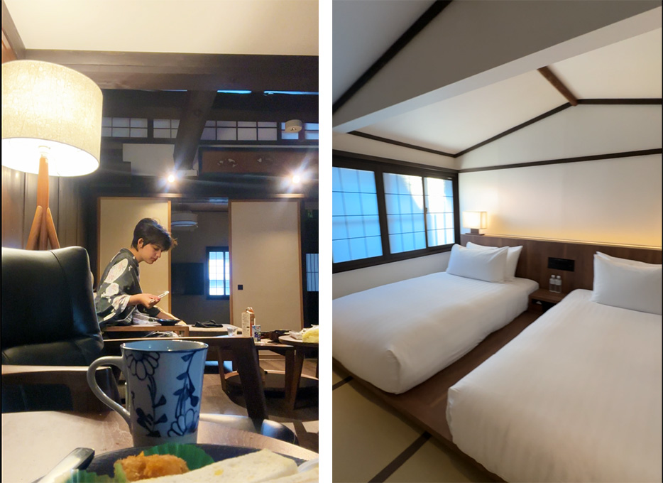 Foto mostrando o interio da casa, sala e quarto do casal em Takayama