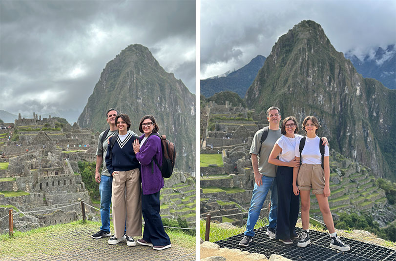 duas vistas de machu picchu, com chuva e com sol