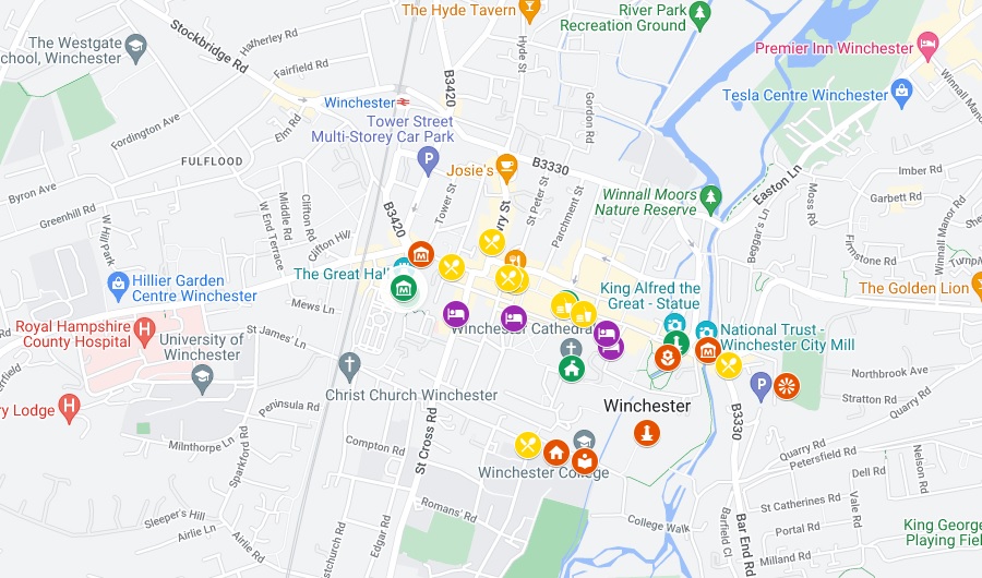 mapa de winchester para um roteiro de bate e volta de londres