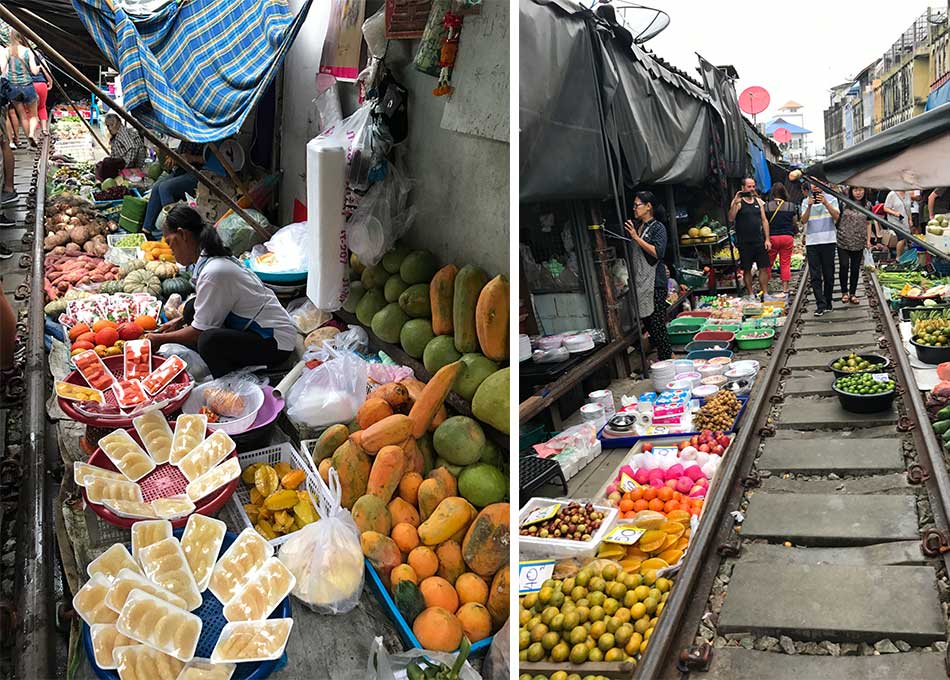 frutas e demais alimentos ficam expostos na linha do trem e os comerciantes precisam retirar tudo rapidamente para a passagem dos comboios