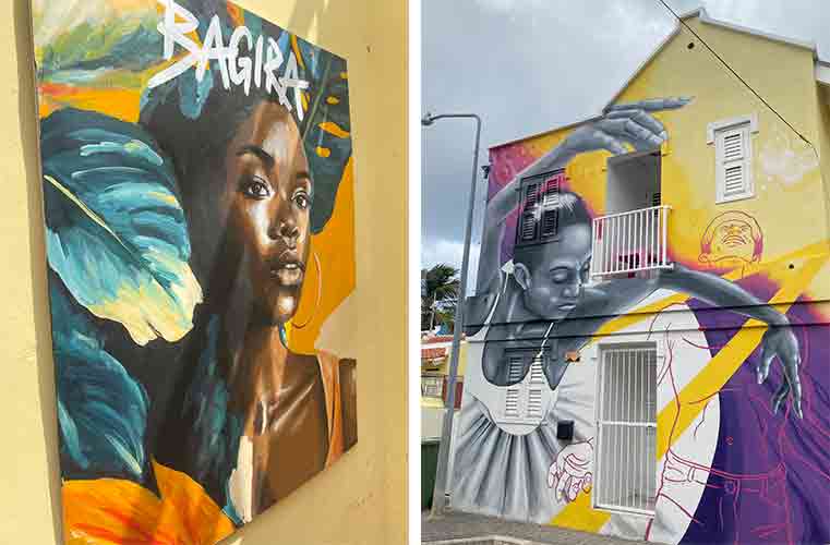 mrais de arte de rua coloridos e representando as mulheres de curaçao