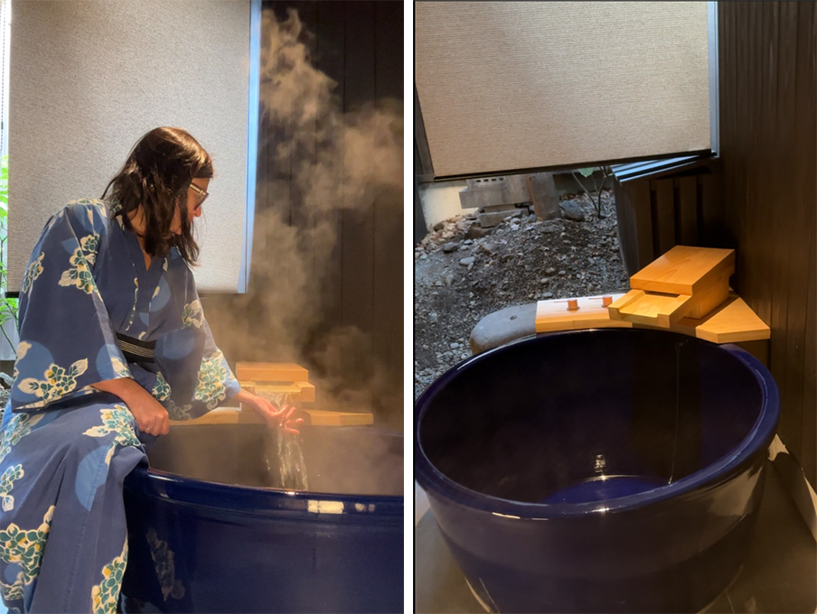 o Ofurô no jardim da casa em Takayama