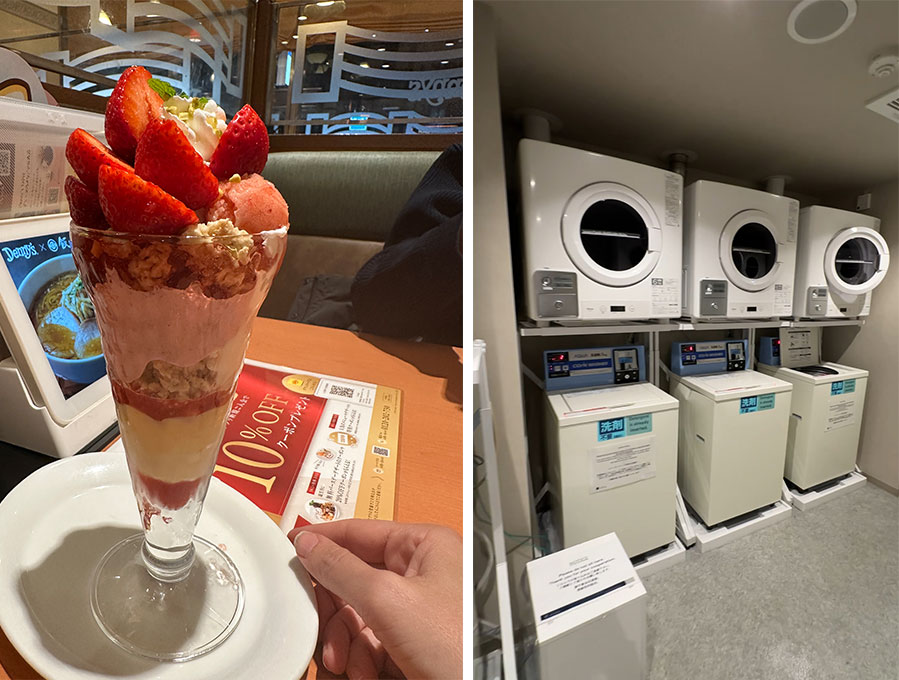 sobremesa de morangos o restaurante ao lado do hotel e lavanderia super pratica.