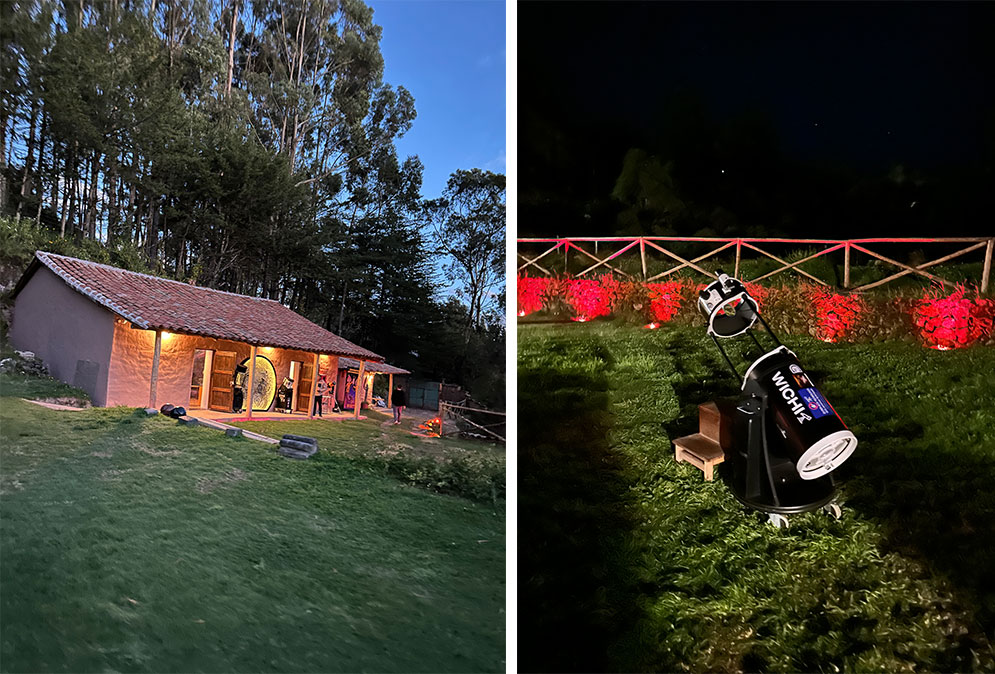 planetário de Cusco à noite, área externa com telescopio