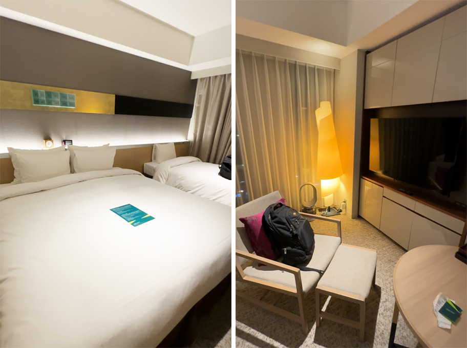 quarto triplo do hotel Cross em Quioto - hospedagem no Japão