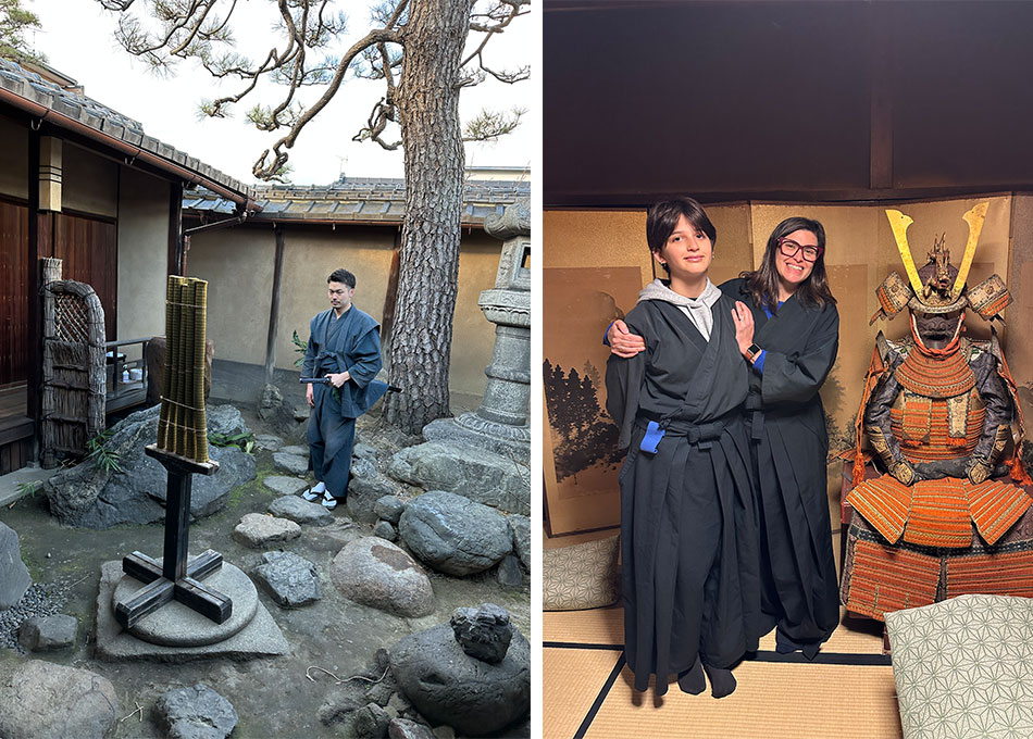 Fotos da experiência samurai com crianças em Quioto: uma exibição de arte samurai e uma roupa tradicional