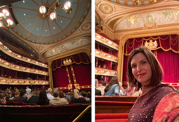 interior do royal ballet and opera com decorações vernelhas e douradas