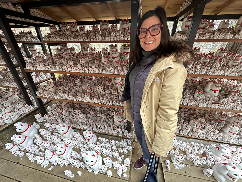 milhares de imagens de gatos manekineko  são deixadas no templo Gotoku ji em Tóquio
