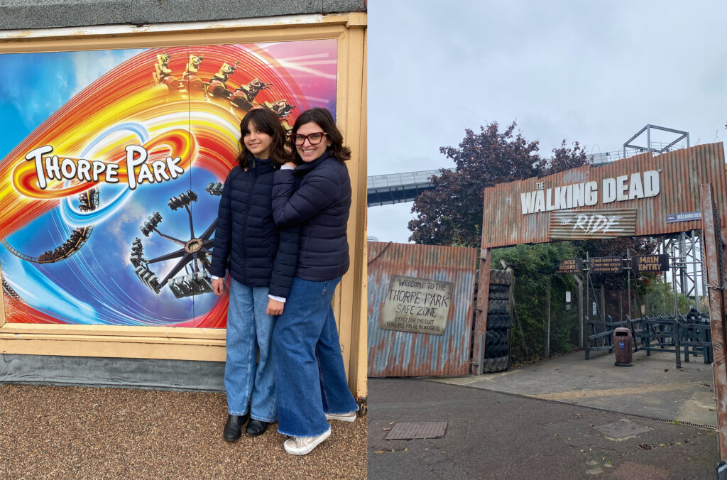 mae e filha adolescente no parque de diversões perto de londres